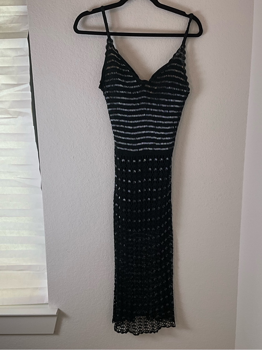 VTG KSK knitwear Black Crochet Midi Slip Dress fairy whimsy goth glamour y2k